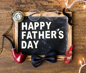 Tabliczka, Dzień Ojca, Muszka, Happy Fathers Day, Fajka, Okulary, Napis