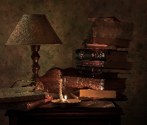 Sterta, Okulary, Świeczka, Lampa, Książki