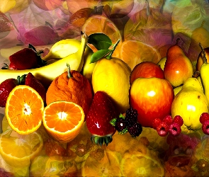 Owoce, Jabłka, Grafika, Gruszki, Banany, Pomarańcze