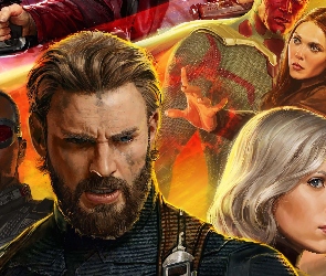 Avengers Wojna bez granic, Film, Elizabeth Olsen, Anthony Mackie, Chris Evans, Scarlett Johansson, Avengers Infinity War