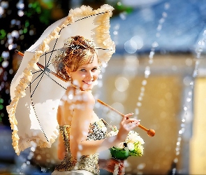 Parasol, Fontanna, Kobieta