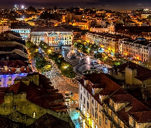 Plac Rossio, Noc, Portugalia, Lizbona