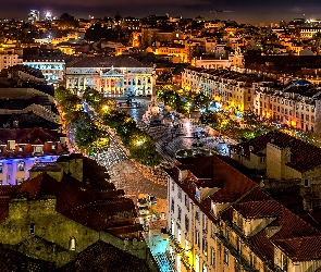 Noc, Portugalia, Plac Rossio, Lizbona