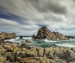 Australia, Chmury, Morze, Skały, Punkt widokowy Sugarloaf Rock