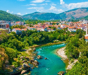 Bośnia i Hercegowina, Drzewa, Rzeka Neretwa, Góry, Miasto Mostar