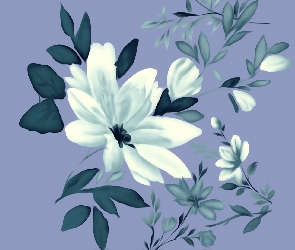 Kwiaty, Niebieskie tło, Grafika 2D
