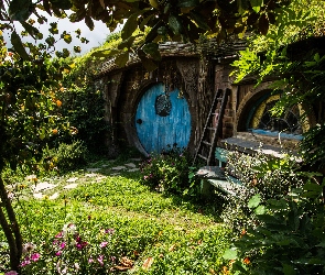 Turystyczna, Miejscowość Matamata, Atrakcja, Hobbiton Movie Set, Domek, Plan filmowy Hobbiton, Hobbita, Nowa Zelandia