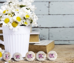 Kwiaty, Guziczki, Kubek, Książki, I love Mom, Margerytki, Dzień Matki, Napis