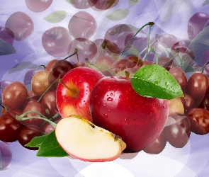Owoce, Grafika, Wiśnie, Jabłka