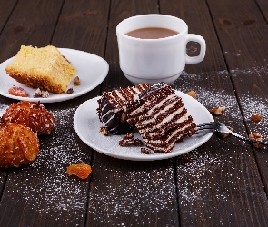 Widelec, Talerzyk, Filiżanka, Deski, Ciasto, Kawa, Pączki