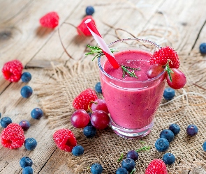Szklanka, Sok, Smoothie, Napój, Maliny, Borówki