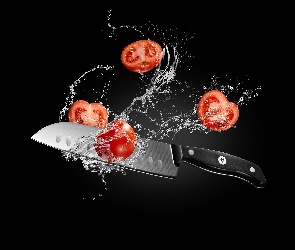 Nóż, Pomidory, Przekrojone, Woda