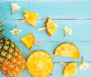 Plasterki, Deski, Plumeria, Kwiaty, Ananas