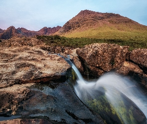 Wyspa Skye, Wodospad, Skały, Góry, Szkocja