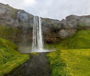 Rzeka Seljalandsa, Skały, Islandia, Wodospad Seljalandsfoss