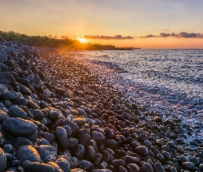 Zachód słońca, Kamienie, Brzeg, Morze