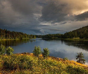 Obszar Lake District, Anglia, Jezioro Windermere, Kumbria, Niebo, Kraina Jezior, Chmury, Lasy