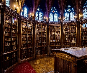 Biblioteka John Rylands Library, Wnętrze, Anglia, Książki, Manchester, Regały