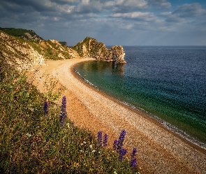 Hrabstwo Dorse, Plaża, Łuk wapienny Durdle Door, Anglia, Morze, Wybrzeże Jurajskie, Skały