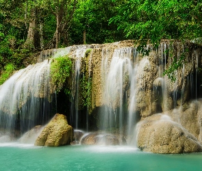 Wodospad Erawan Waterfall, Skały, Prowincja Kanchanaburi, Tajlandia, Park Narodowy Erawan