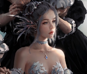 Digital Art, Fryzura, Dziewczyna, Naszyjnik
