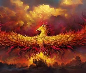 Postacie, Skrzydła, Feniks, Fantasy, Ogień, Ptak