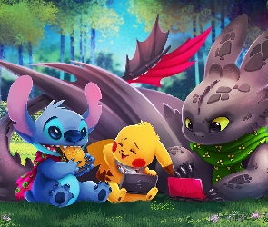 Filmy animowane, Szczerbatek, Stich, Polana, Pikachu, Postacie, Lilo i Stich, Pokemon, Jak wytresować smoka