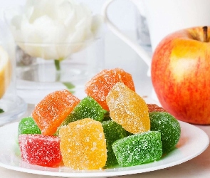 Słodycze, Jabłko, Kolorowe, Talerz, Galaretki