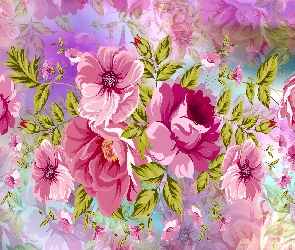 Kwiaty, Kolorowe tło, Grafika 2D, Róże