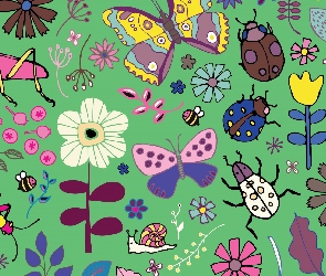 Motyle, Tekstura, Kwiaty, Chrząszcze