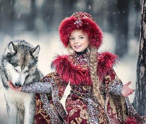 Warkocz, Dziewczynka, Pies, Siberian husky