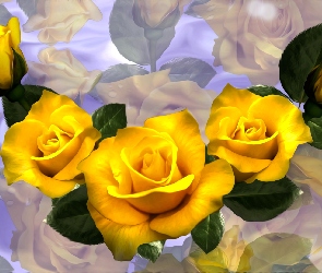 Kwiaty, Kolorowe tło, Róże, Grafika, Żółte