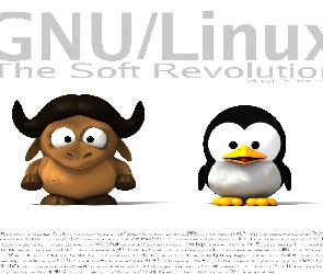 Linux, bawół, grafika, pingwin