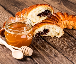 Rogaliki, Deski, Słoik, Miód, Croissant