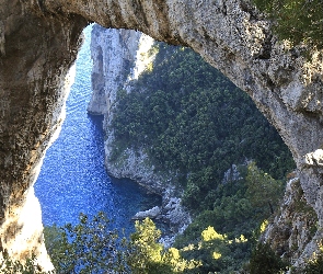 Łuk skalny Arco Naturale, Włochy, Capri, Morze, Skały