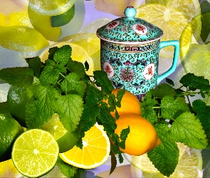 Zaparzacz, Przykrywka, Limonki, Grafika, Kubek, Cytryny, Mięta