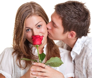 Para, Kobieta, Pocałunek, Czerwona, Róża, Mężczyzna