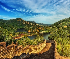 Wielki Mur Chiński, Chiny, Jeziora, Most, Góry