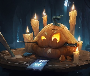 Dynia, Telefon, Świeczki, Nóż, Halloween