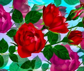 Grafika, Róże, Czerwone, Kwiaty