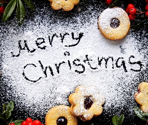 Ciasteczka, Merry Christmas, Napis, Cukier, Świąteczne