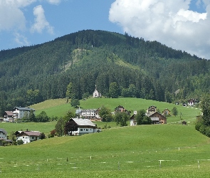 Łąki, Wzgórze, Austria, Domy, Gosau, Powiat Gmunden, Kościoły