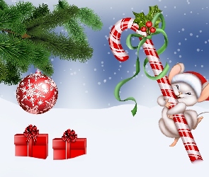 Boże Narodzenie, Lizak, 2D, Bombka, Prezenty, Myszka