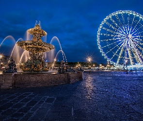 Plac Zgody, Koło, Place de la Concorde, Fontanna Mórz, Paryż, Fontaine des Mers, Francja, Widokowe