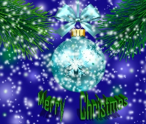 Merry Christmas, Napis, Gałązki, Bombka