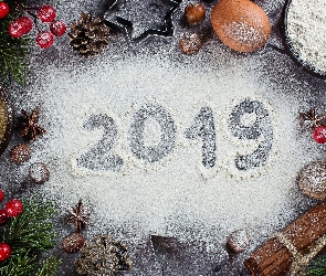 Cynamon, Gałązki, 2019, Szyszki, Mąka, Nowy Rok, Kompozycja