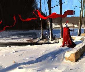 Rycerz, Chorągiew, Peleryna, Czerwona, Digital Art
