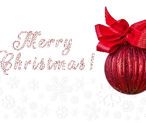 Boże Narodzenie, Merry Christmas, Bombka, Czerwona, Kokarda, Napis