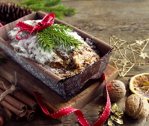 Foremka, Gwiazdka, Ciasto, Orzechy, Gałązki, Cynamon, Deski, Wstążka