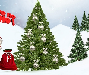 Śnieg, Zima, 2D, Worek, Choinka, Boże Narodzenie, Mikołaj
